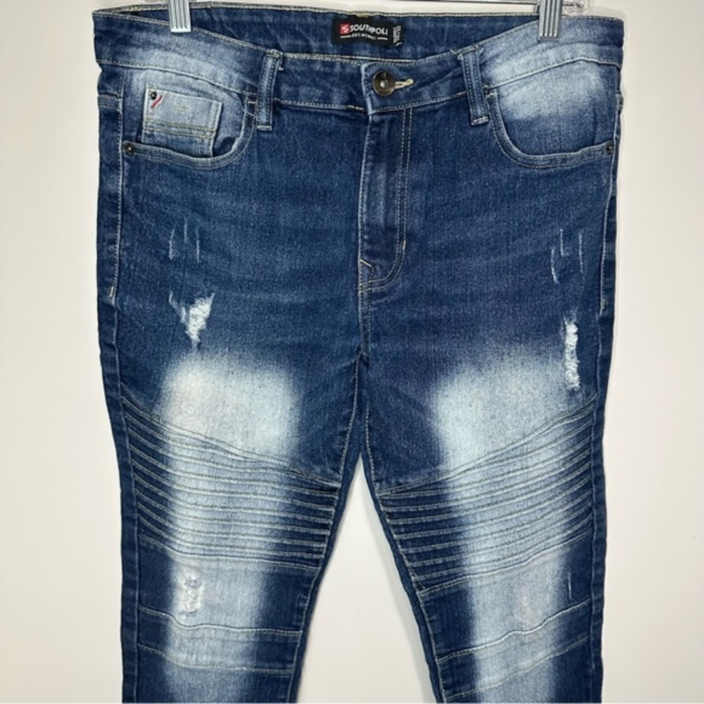 Men’s Southpole Size‎ 34x32 Distressed Skinny Blue Jeans - Picture 2 of 7